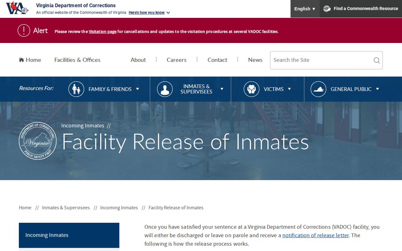 Rustburg Correctional Unit release procedure from Virginia corrections