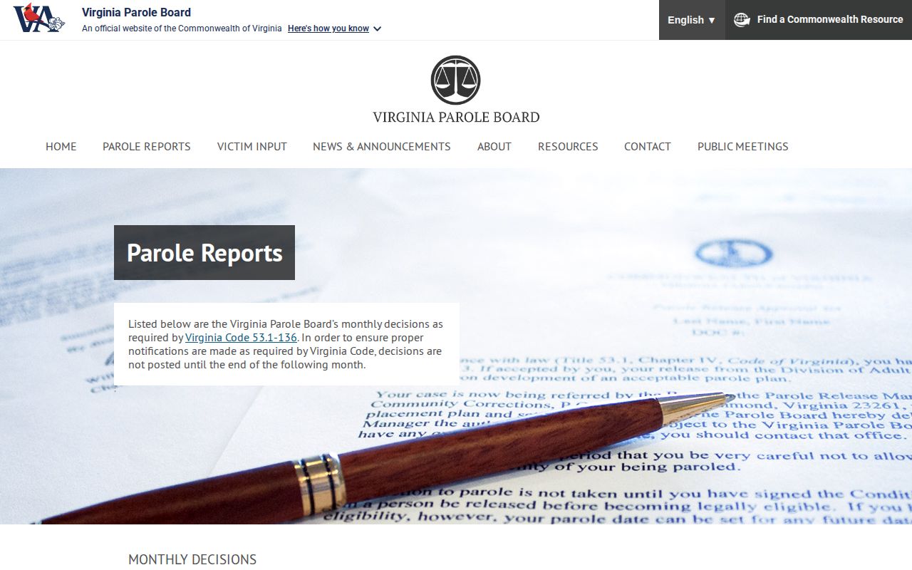 Campbell County parole decision reports from the Virginia Parole Board